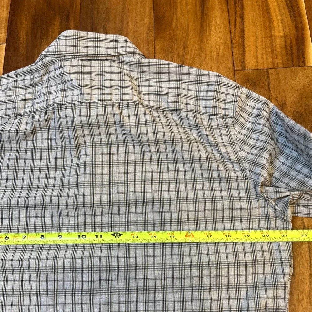 Banana Republic Button Down Shirt Mens Medium Grey Plaid‎ Slim Fit Long Sleeve